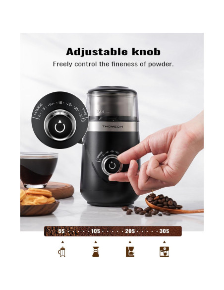 Molino de Café Eléctrico TWOMEOW con Temporizador y Acero Inoxidable Molino de Café Eléctrico TWOMEOW con Temporizador y Acero Inoxidable
