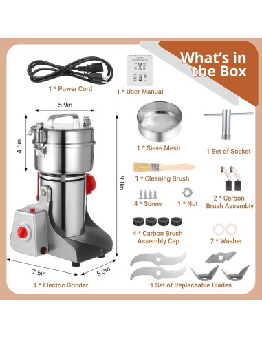 Molino de Granos Eléctrico OMISTAR 3200W Acero Inoxidable 4.7kg