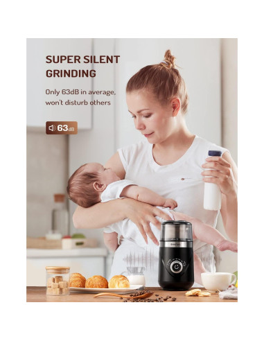 Molino de café eléctrico SHARDOR CG638B, silencioso, 70.87g