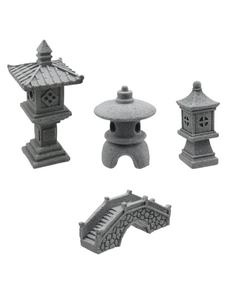 Set de 4 Figuras Miniatura de Pagoda de Piedra Tsnamay Set de 4 Figuras Miniatura de Pagoda de Piedra Tsnamay