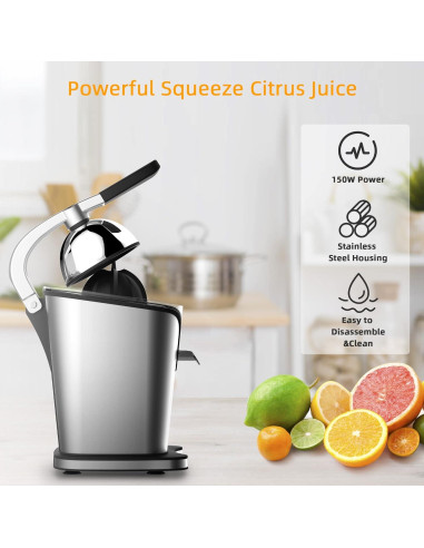 Exprimidor de cítricos eléctrico Healnitor 150W acero inoxidable