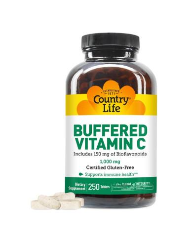 Vitamina C Buffered 1000mg Country Life - 250 Cápsulas Veganas
