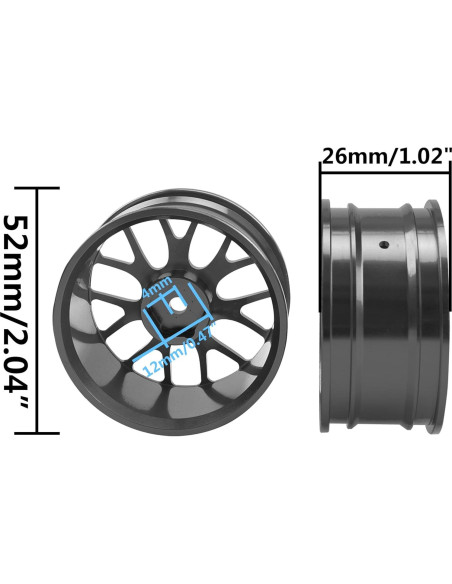 4 Llantas de Metal 12mm HIRCQOO para Coche RC 1/10 - Negro 4 Llantas de Metal 12mm HIRCQOO para Coche RC 1/10 - Negro