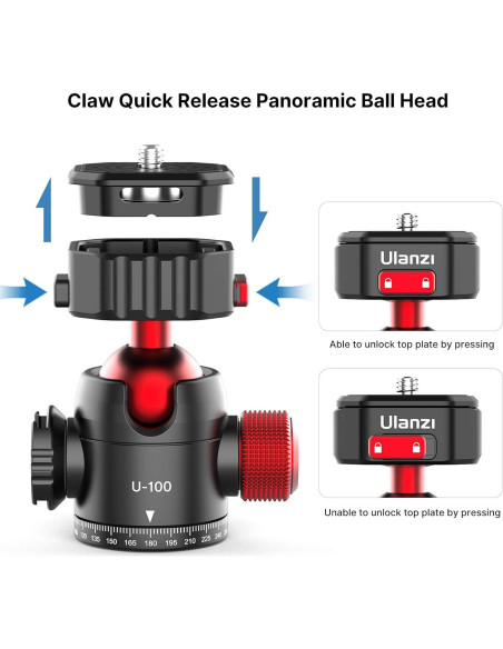 Cabezal de bola ULANZI Claw QR 360 metal 20 kg para cámara Cabezal de bola ULANZI Claw QR 360 metal 20 kg para cámara