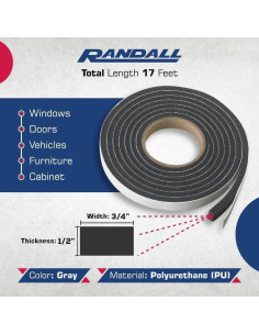 Burlete de espuma autoadhesivo Randall 5.18 m 1.27 cm x 1.9 cm 2