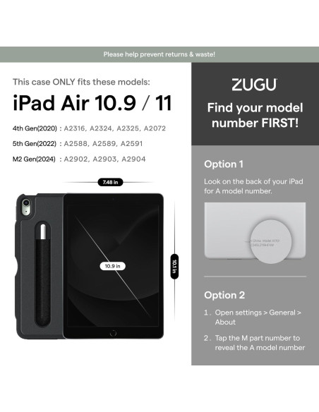 Funda ZUGU para iPad Air 11" 2025/2024 - Ultra Delgada, Soporte Funda ZUGU para iPad Air 11" 2025/2024 - Ultra Delgada, Soporte