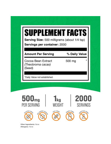 Extracto de Grano de Cacao en Polvo BulkSupplements 1kg Sin Azúcar