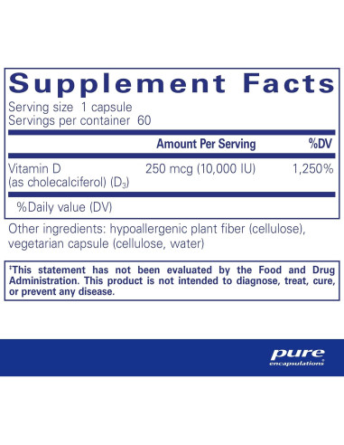 Vitamina D3 250 mcg Pure Encapsulations - 60 Cápsulas