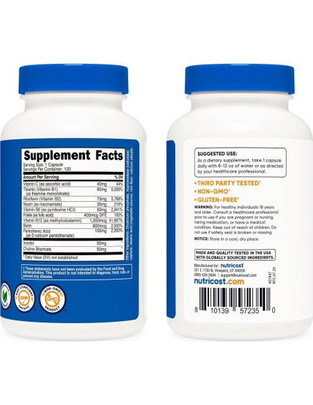 Nutricost Complejo de Vitaminas B 462mg 120 Cápsulas Veggie Nutricost Complejo de Vitaminas B 462mg 120 Cápsulas Veggie