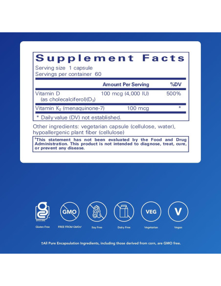 Vitamina D3 y K2 Pure Encapsulations - 60 Cápsulas - Salud Ósea y Vascular Vitamina D3 y K2 Pure Encapsulations - 60 Cápsulas - Salud Ósea y Vascular