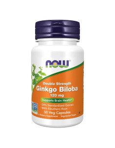 Suplemento Ginkgo Biloba NOW 120 mg Doble Fuerza 50 Cápsulas Veganas