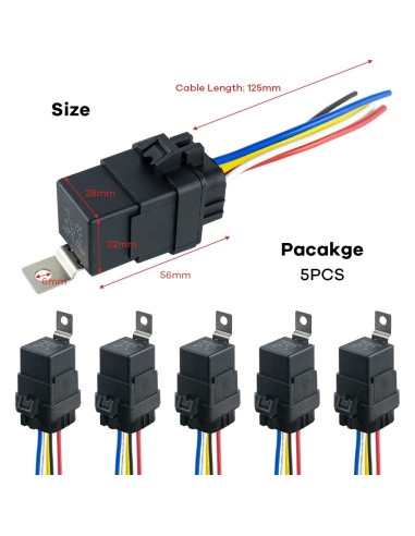 Paquete de 5 Relés Impermeables 12V DC 40/30A con Arnés Cobre