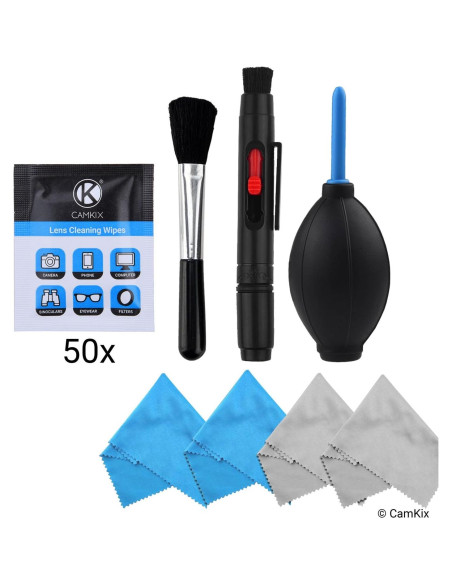 Kit de Limpieza de Lentes CAMKIX - 50 Toallitas, Soplador y Paños Kit de Limpieza de Lentes CAMKIX - 50 Toallitas, Soplador y Paños