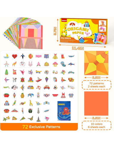 Papel de Origami Colorido SPEETH 204 Hojas 72 Patrones