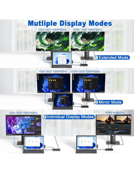 Dock Microsoft Surface 11 en 1 Triple Pantalla 4K HDMI VGA Dock Microsoft Surface 11 en 1 Triple Pantalla 4K HDMI VGA