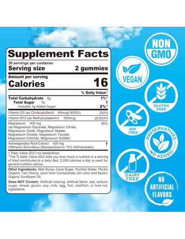 Gomitas de Magnesio 400mg EnvyCure con Ashwagandha 60 Cts