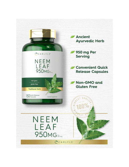 Cápsulas de Hoja de Neem Carlyle 950mg 150 Unidades Sin OGM Cápsulas de Hoja de Neem Carlyle 950mg 150 Unidades Sin OGM