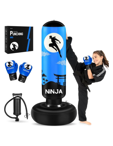Saco de Boxeo Inflable Esnowlee 167 cm con Guantes para Niños Saco de Boxeo Inflable Esnowlee 167 cm con Guantes para Niños