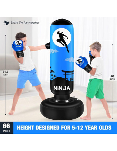 Saco de Boxeo Inflable Esnowlee 167 cm con Guantes para Niños