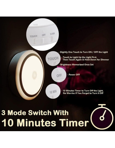 Luz Nocturna Táctil RTSU Recargable 3000K con Temporizador