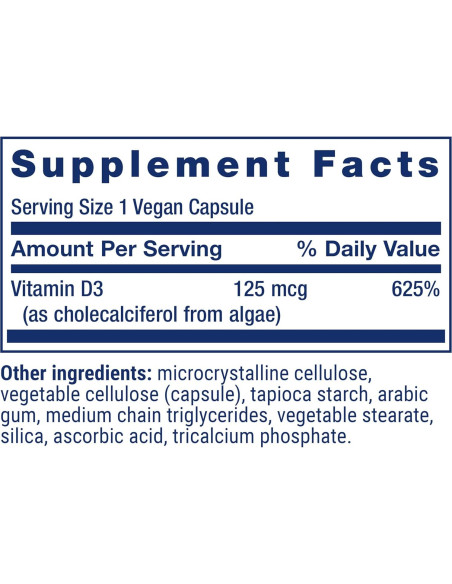 Vitamina D3 Vegana Life Extension 125 mcg 60 Cápsulas Vitamina D3 Vegana Life Extension 125 mcg 60 Cápsulas
