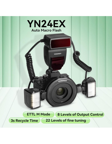 Flash Anular Macro YONGNUO YN24EX TTL para Canon con 4 Anillos