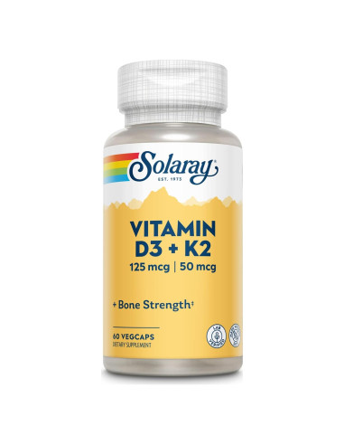Suplemento Vitamina D3 K2 Solaray 60 VegCaps 125 mcg D3