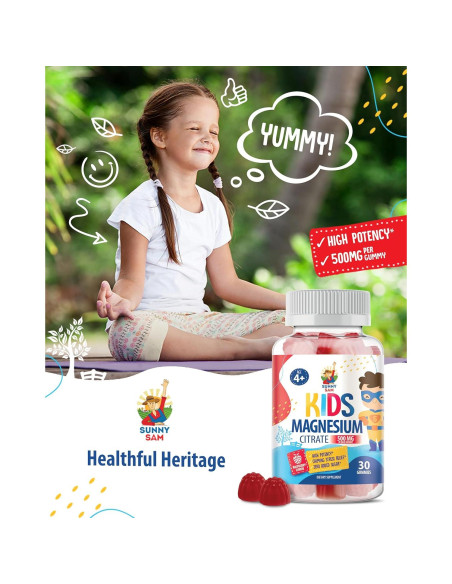Gomitas de Magnesio Sin Azúcar Sunny Sam 500mg para Niños Gomitas de Magnesio Sin Azúcar Sunny Sam 500mg para Niños