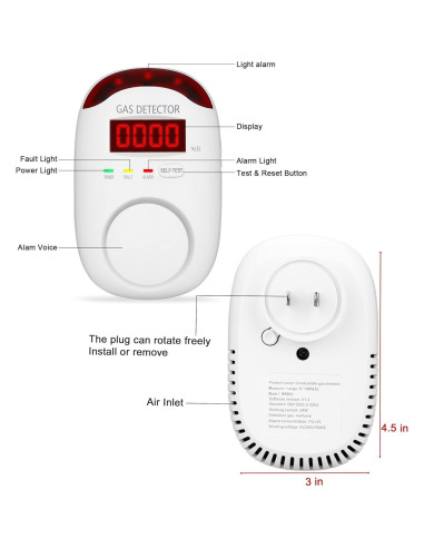 Detector de Fugas de Gas Hembisen WA886 - Alarma LCD 85dB