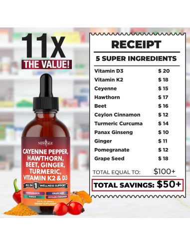 Suplemento Líquido New Age de Pimienta Cayena y Vitamina D3 K2 - 59ml