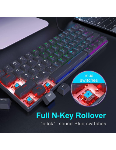 Teclado Mecánico Compacto 60% Winstar X44 Interruptor Azul