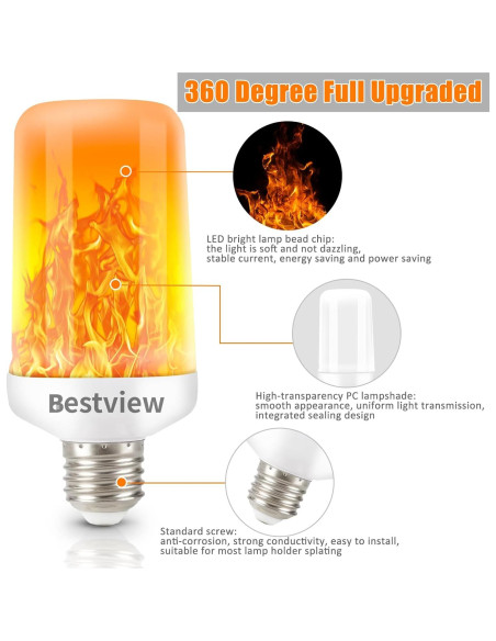 Bombillas LED Efecto Llama Bestview E26/E27 4 Modos 4 Pzs Bombillas LED Efecto Llama Bestview E26/E27 4 Modos 4 Pzs