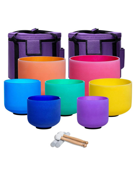 Juego de 7 Cuencos de Canto de Cristal 15-30cm para Meditación Juego de 7 Cuencos de Canto de Cristal 15-30cm para Meditación