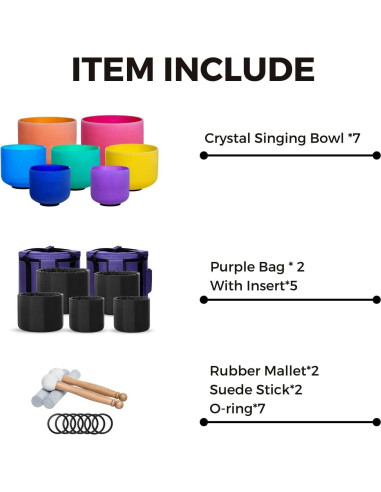 Juego de 7 Cuencos de Canto de Cristal 15-30cm para Meditación