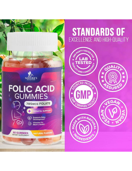 Gomitas de Ácido Fólico Nature's Nutrition 785 mcg - 60 Unidades Gomitas de Ácido Fólico Nature's Nutrition 785 mcg - 60 Unidades