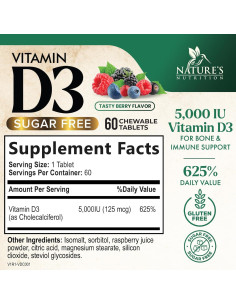 Vitamina D3 5000 UI Nature's Nutrition - 60 Tabletas Masticables 2