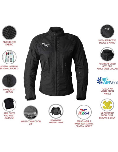 Chaqueta de Motocicleta HWK Stella Mujer Resistente al Agua - Grande