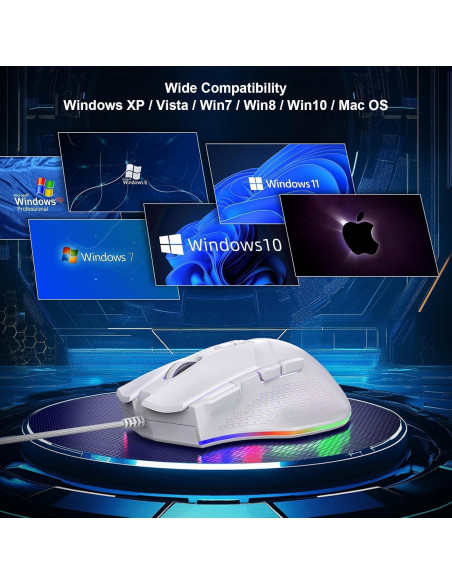 LEWENTECH Ratón Gaming Blanco 6 DPI hasta 7200 RGB LEWENTECH Ratón Gaming Blanco 6 DPI hasta 7200 RGB