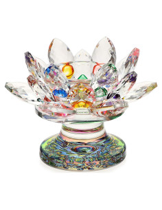 Soporte para Vela de Té de Cristal OwnMy Flor de Loto Colorido