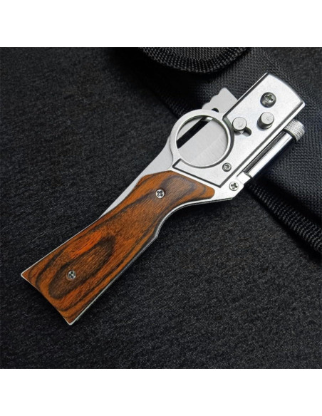 Cuchillo Plegable Geegift con Luz y Mango de Madera 21cm Cuchillo Plegable Geegift con Luz y Mango de Madera 21cm