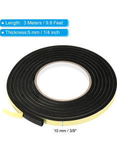 Cinta de Espuma Aislante PATIKIL 3m x 10mm x 5mm Negra - 3 Rollos 2