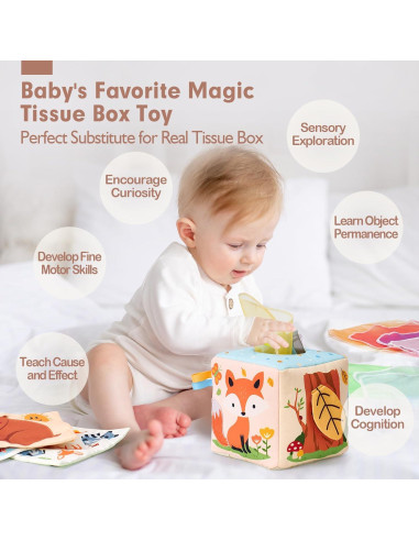 Caja de Pañuelos Hahaland para Bebés 6-12 Meses - Juguete Sensorial