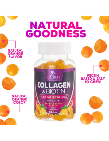 Gomitas de Colágeno Nature's Nutrition 60 Unidades - Biotina, Vitamina C y Zinc