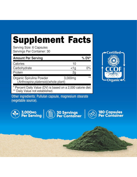 Espirulina Orgánica Nutricost 3000mg 180 Cápsulas Vegetariano Espirulina Orgánica Nutricost 3000mg 180 Cápsulas Vegetariano