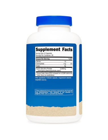 Espirulina Orgánica Nutricost 3000mg 180 Cápsulas Vegetariano