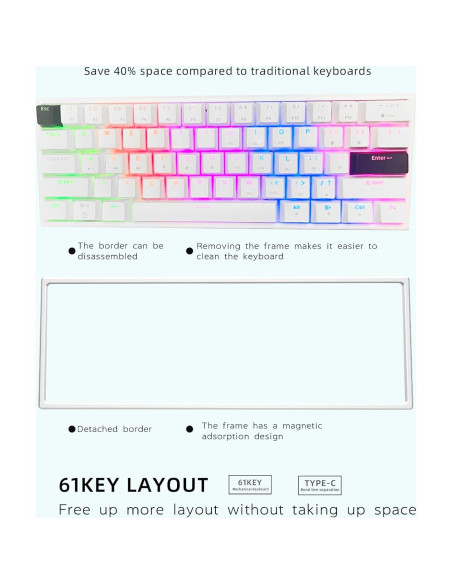 Teclado Mecánico ONE-UP 60% RGB 61 Teclas Interruptores Azules Teclado Mecánico ONE-UP 60% RGB 61 Teclas Interruptores Azules
