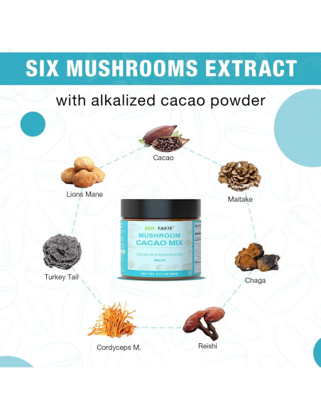 Mezcla de Cacao con Champiñones ECO-TASTE 90g - Vegana y Sin Gluten Mezcla de Cacao con Champiñones ECO-TASTE 90g - Vegana y Sin Gluten
