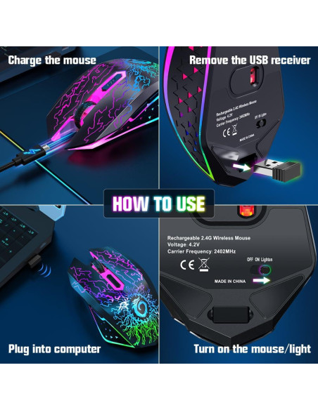 Ratón Inalámbrico VersionTECH. BX106 Recargable LED RGB Ratón Inalámbrico VersionTECH. BX106 Recargable LED RGB