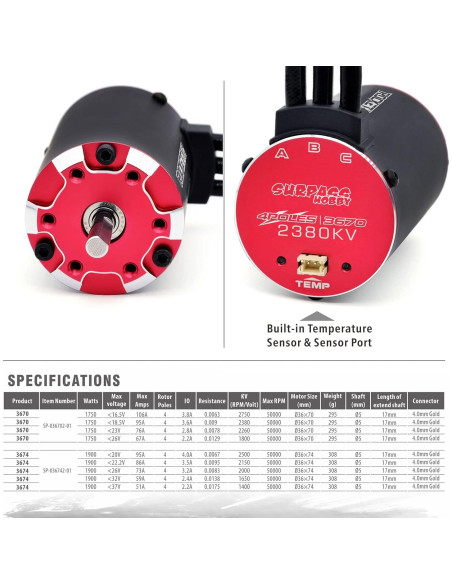 Motor Brushless Surpass Hobby 3670 2380KV para Coche RC 1/10 Motor Brushless Surpass Hobby 3670 2380KV para Coche RC 1/10