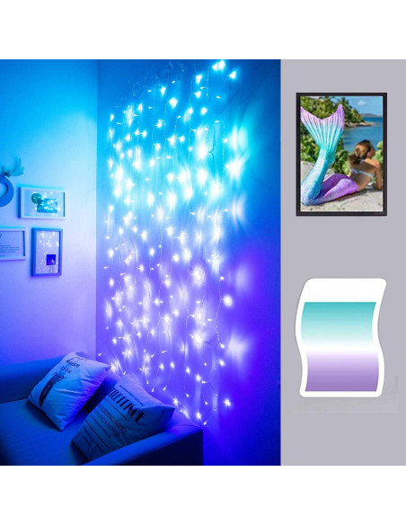 Luces de Cortina LED BECCOBEAT 2x2m Turquesa y Púrpura Luces de Cortina LED BECCOBEAT 2x2m Turquesa y Púrpura